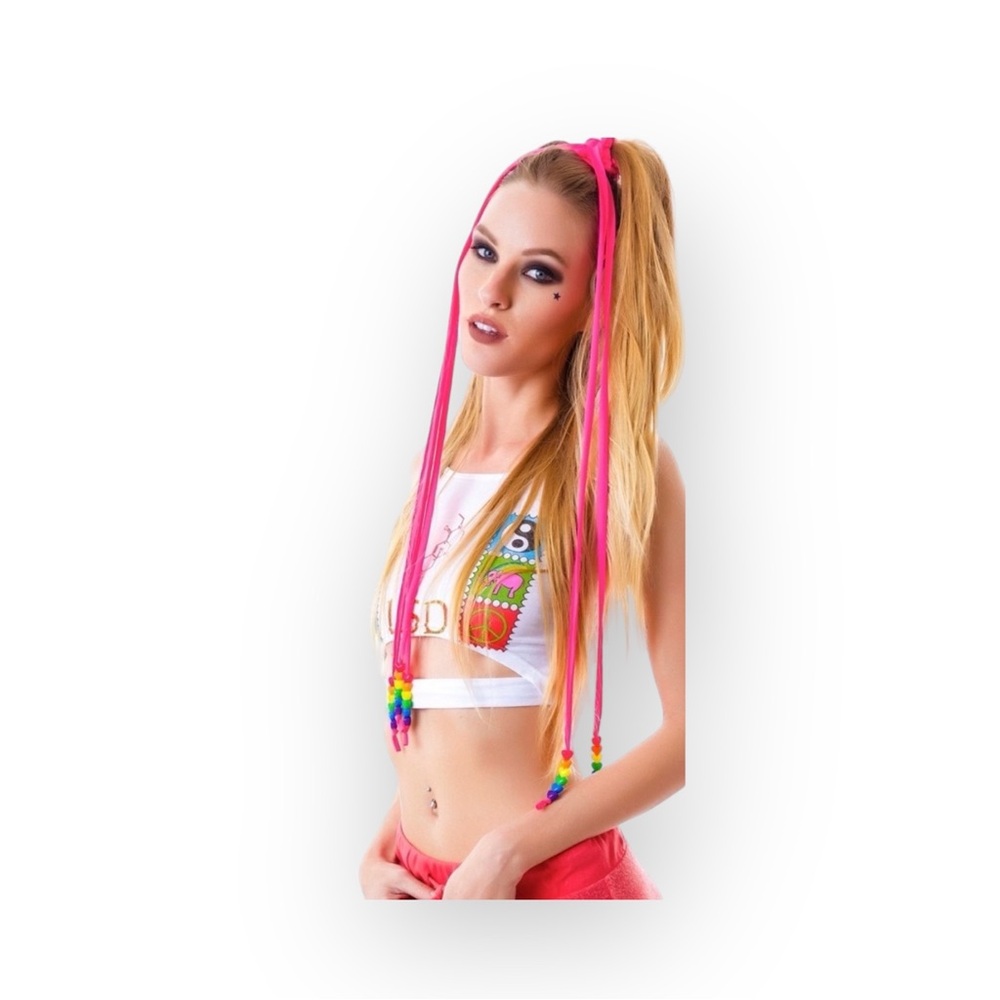 new J Valentine 𖦹 Candy Raver Glow in the Dark Beaded Hair Ties 𖦹 Neon Pink 𖦹 - Picture 4 of 16